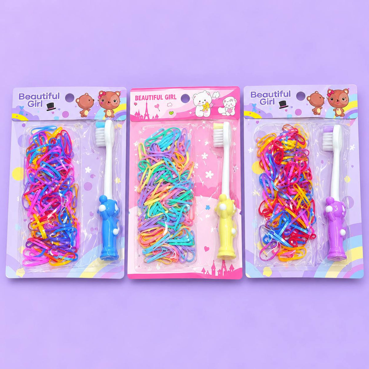 Kids Hair Ties With Tooth Brush (pack of 12cards)