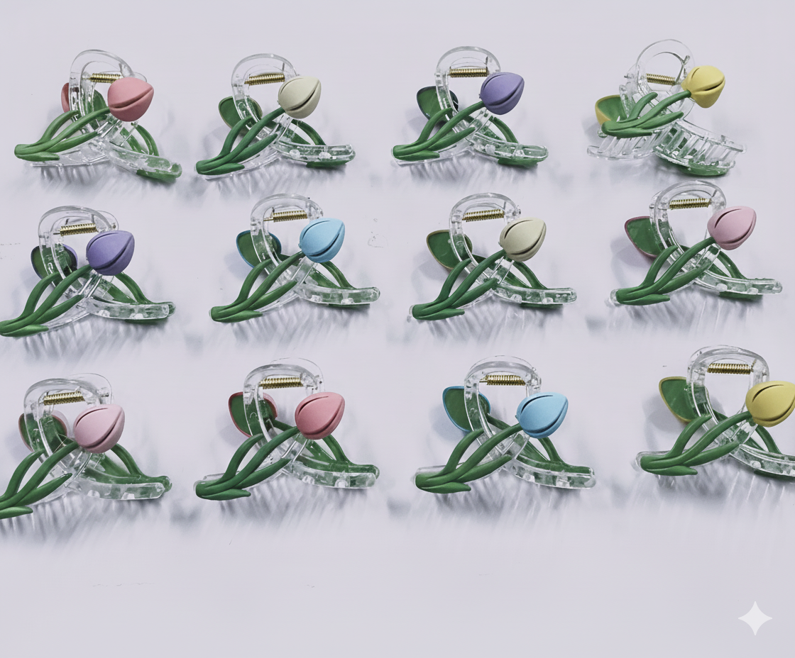 TRENDY DESIGNER TULIP HAIR CLAWS (PACK OF 12)