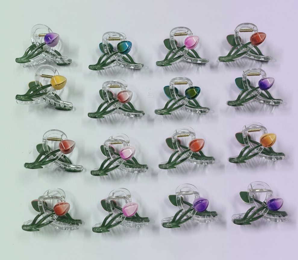 GLOSSY TULIP HAIR CLAWS (12 PC)