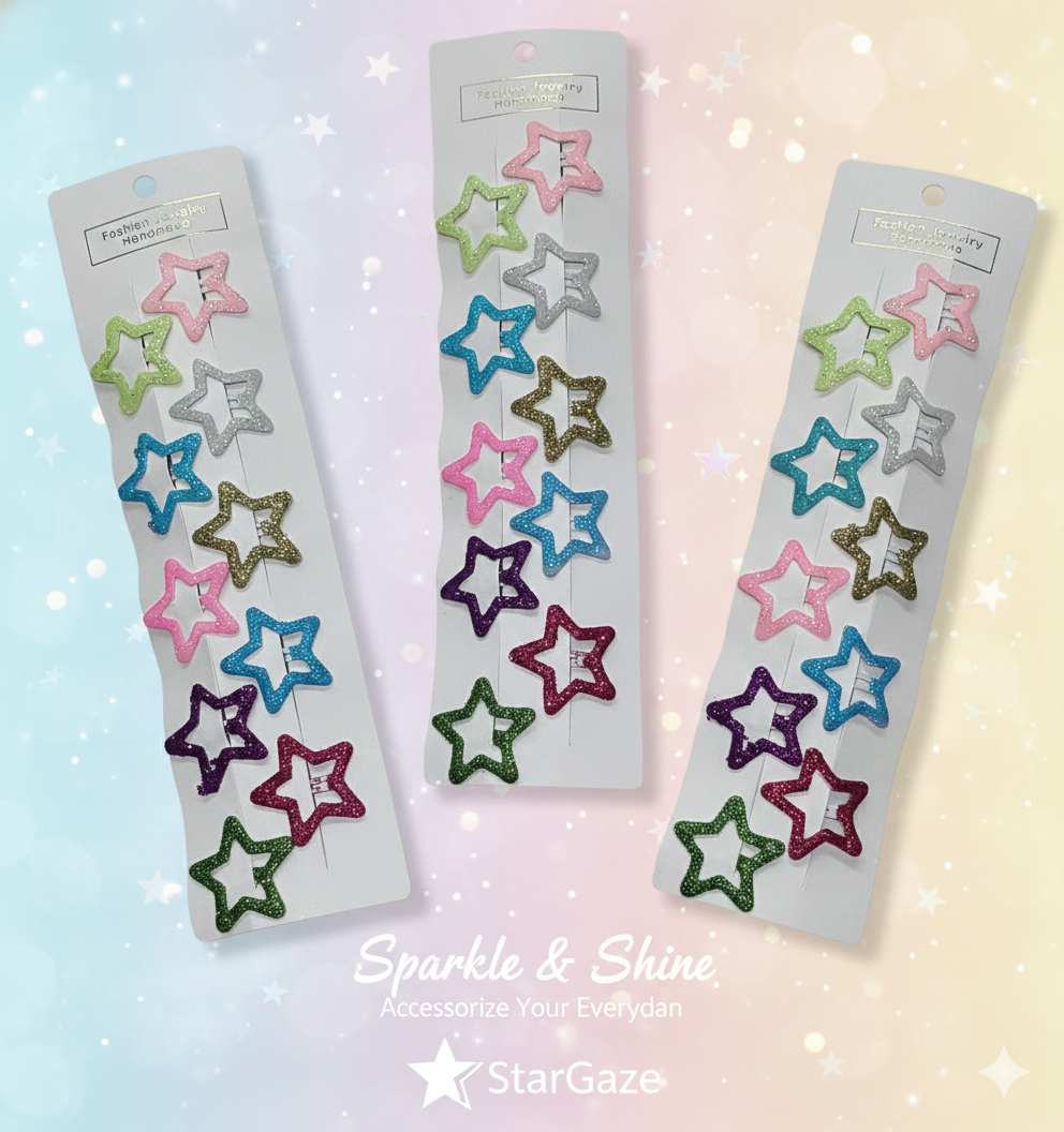 TRENDY GLITTERY STAR PINS (PACK OF 12 CARDS)