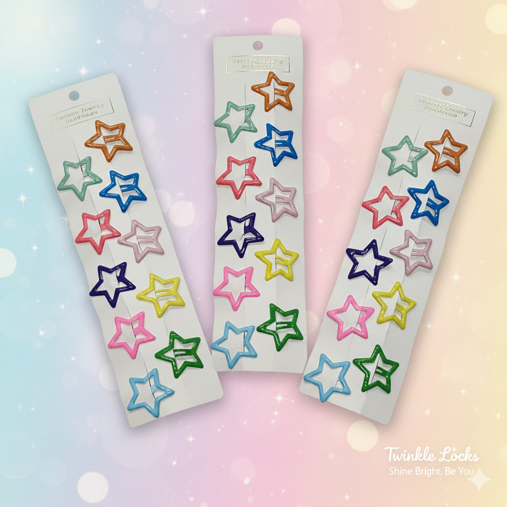 GLOSSY KOREAN STAR HAIR CLIPS (PACK OF 12 CARDS)