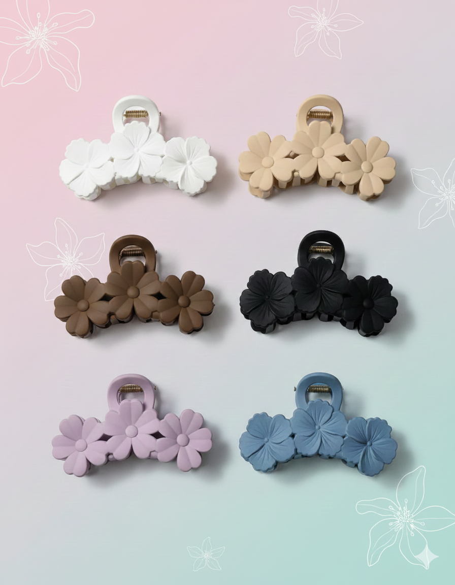 DUAL SHADE BIG SIZE TRIPLE FLOWER CLAWS (PACK OF 12)