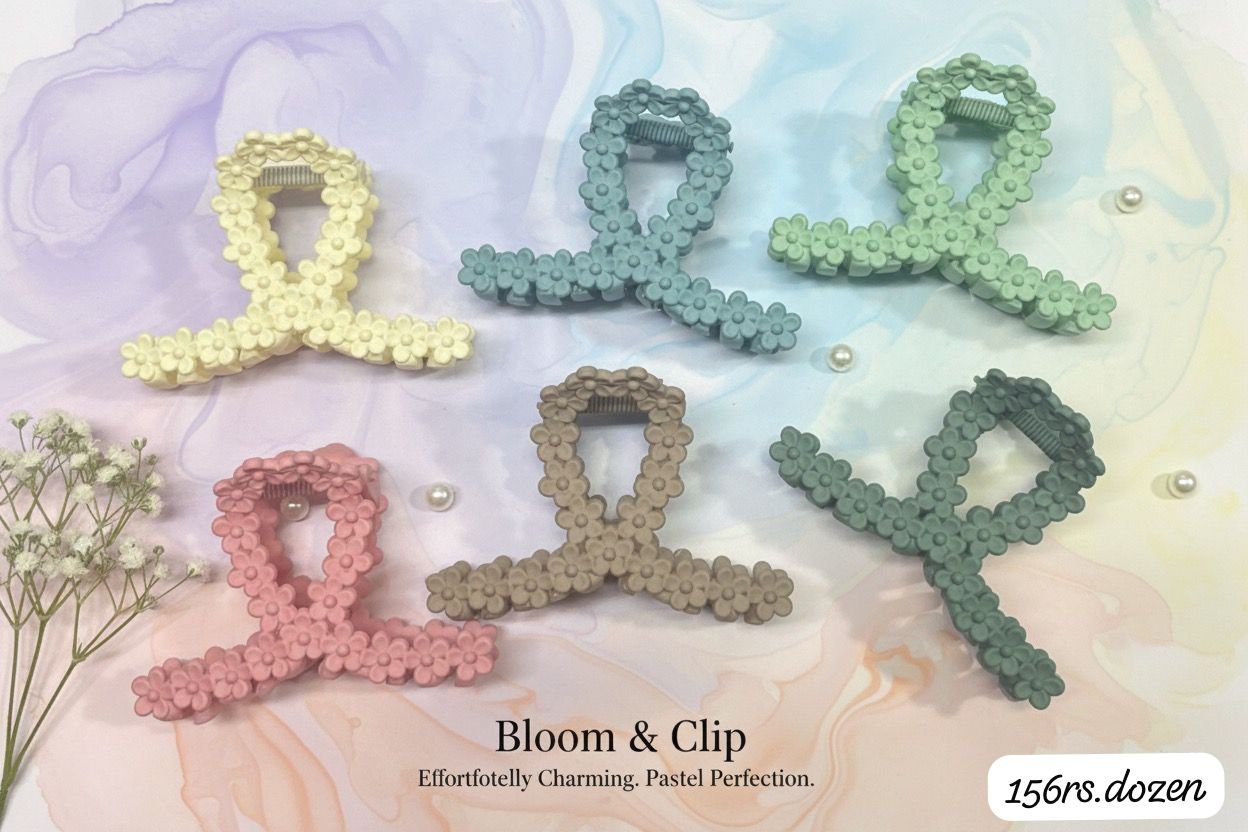 MEDIUM T SHAPE FLORAL PATTERN CLAWS (PACK OF 12)