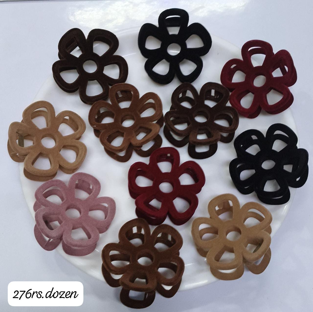 BIG SIZE VELVET HAIR CLAWS (PACK OF 12)