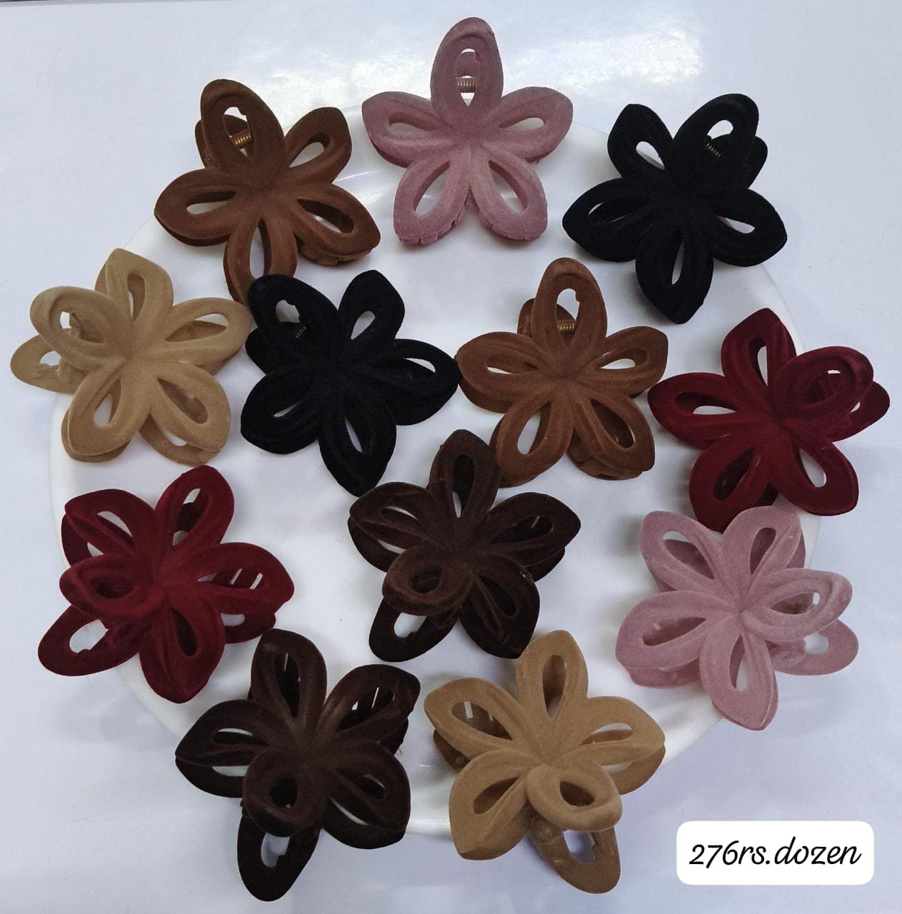 BIG SIZE VELVET HAIR CLAWS (PACK OF 12)