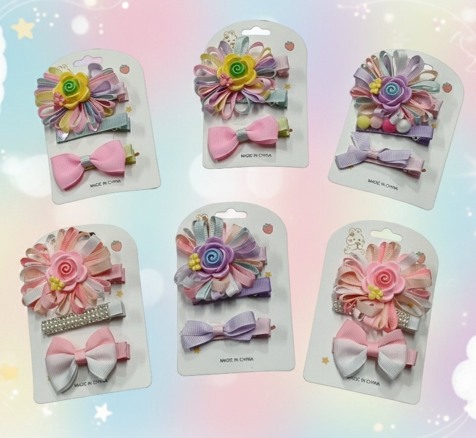 ROSE AND BOW HAIRCLIPS KIDS COMBO (PACK OF 12)
