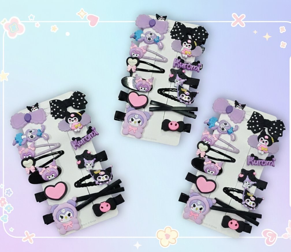 DIFFERENT PATTERN KUROMI HAIR PIN CARDS (PACK OF 6)
