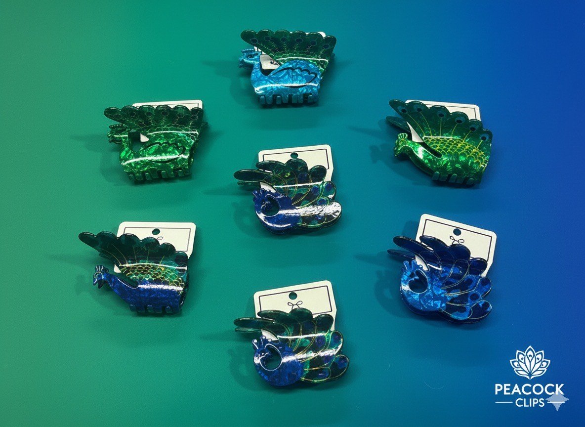 KOREAN SHEET PEACOCK HAIR CLAWS (PACK OF 12)