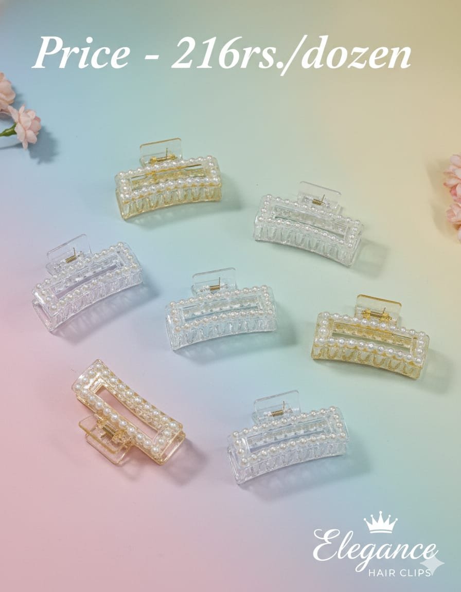 TRENDY BIG SIZE PEARL CLAW CLIPS (PACK OF 12)