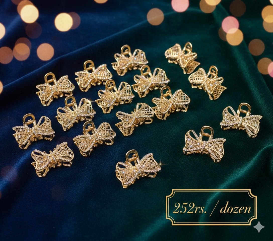 TRENDY SMALL METALLIC BOW CLAW CLIPS (PACK OF 12)
