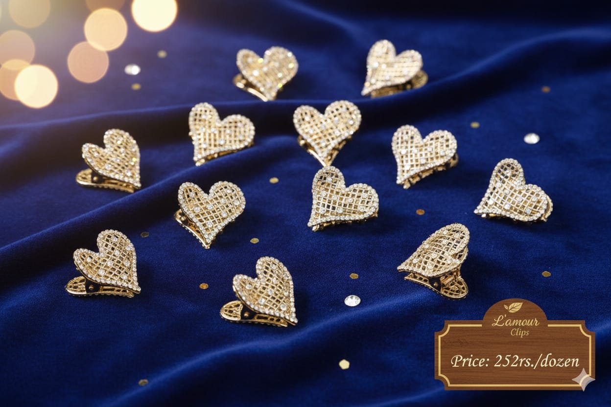 TRENDY SMALL SIZE METALLIC HEART CLAW CLIPS (PACK OF 12)