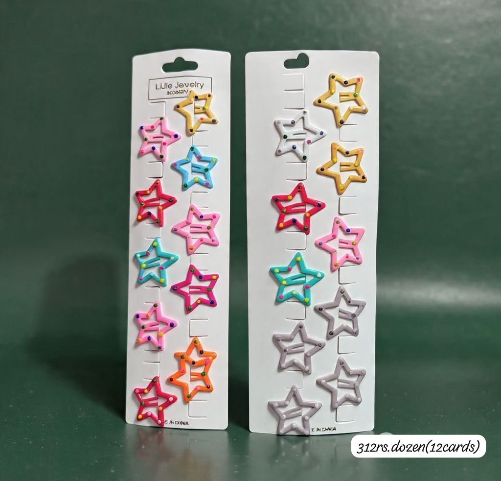 PREMIUM DOTS PRINT STAR HAIR CLIPS (PACK OF 12 CARDS)