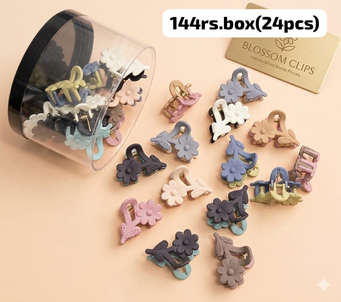 TRENDY DUAL COLOR FLORAL CLAW CLIPS BOX (PACK OF 24)