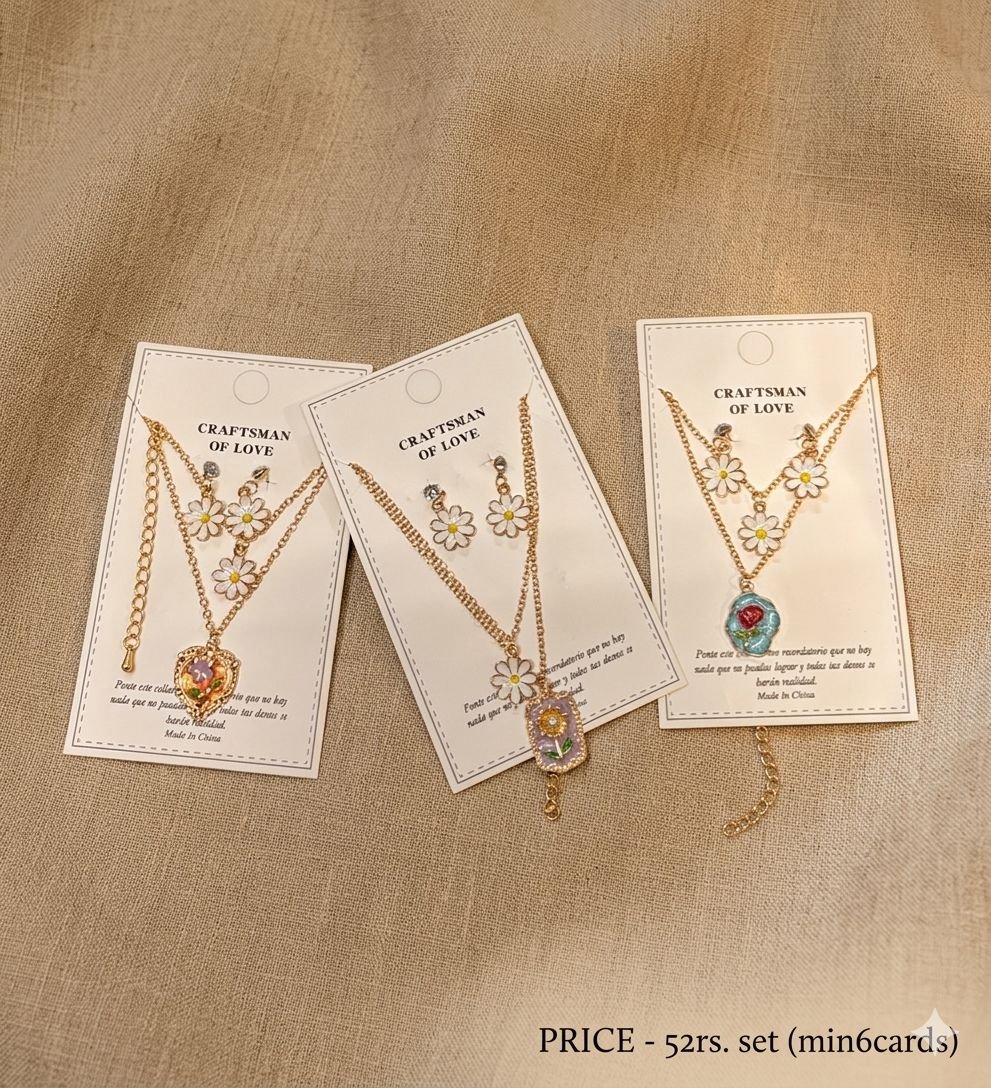 TRENDY FLORAL AND ENAMEL NECKLACE SET (PACK OF 6 CARDS)