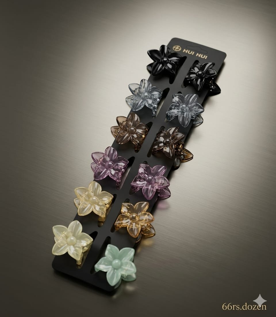 TRENDY TRANSPARENT FLORAL CLAW CLIPS (PACK OF 12)