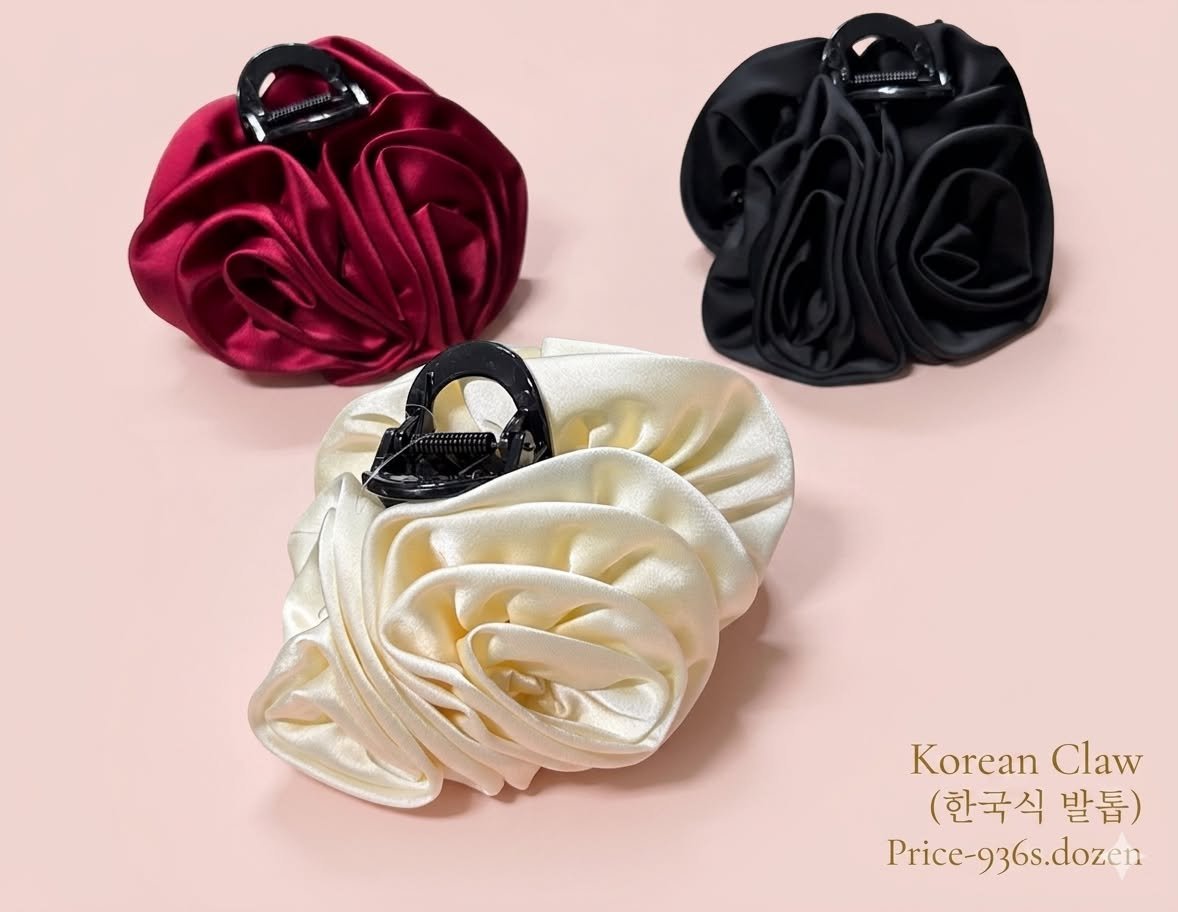 PREMIUM SATIN FABRIC ROSE CLAW CLIPS (PACK OF 12)